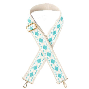 5cm Bag Strap - Turquoise, White, and Beige Geometric Pattern