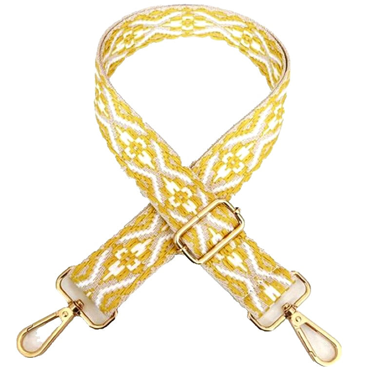 3.8cm Bag Strap - Yellow, White and Beige Geometric Pattern