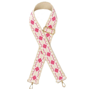 5cm Bag Strap - Pink, White, and Beige Geometric Pattern