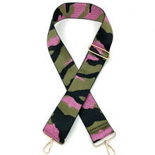 Load image into Gallery viewer, 5cm Bag Strap - Black, Army Green, and Glittery Pink Lurex Camo
