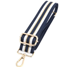 Load image into Gallery viewer, 4cm Bag Strap - Navy, White, and Gold Lurex Stripes
