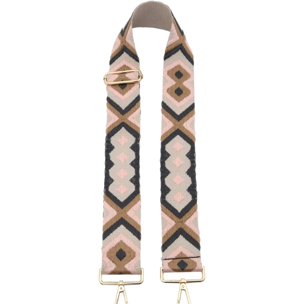 5cm Bag Strap: Blush, Beige, Taupe, and Charcoal Geometric Pattern