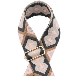 5cm Bag Strap: Blush, Beige, Taupe, and Charcoal Geometric Pattern