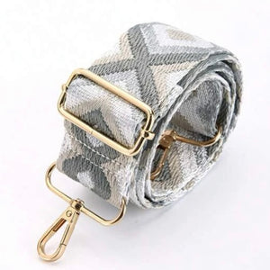 5cm Bag Strap - White, Grey, Taupe, and Silver Geometric Pattern
