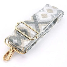Load image into Gallery viewer, 5cm Bag Strap - White, Grey, Taupe, and Silver Geometric Pattern
