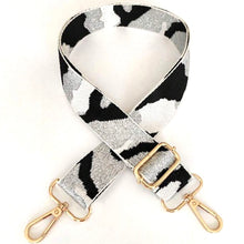 Load image into Gallery viewer, 4cm Bag Strap - Black, White, and Silver Lurex Camo
