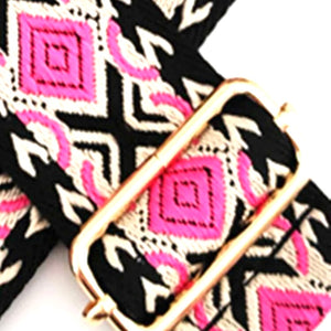 5cm Bag Strap: Hot Pink, Black, and Beige Geometric Pattern