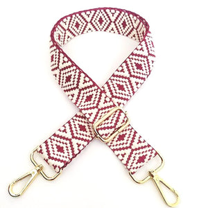 4cm Bag Strap - Wine Red and White Diamond Pattern