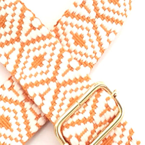 4cm Bag Strap - Orange and White Diamond Pattern