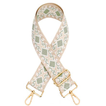 Load image into Gallery viewer, 5cm Bag Strap - Light Sage, White, and Beige Geometric Pattern
