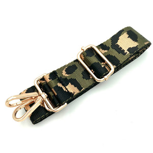 4cm Bag Strap - Metallic Army Green, Black, and Beige Leopard Pattern