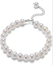 Load image into Gallery viewer, 925 Sterling Silver and 7mm Freshwater Pearl Beaded Bracelet (Small)
