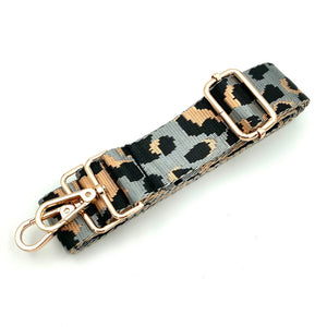 4cm Bag Strap - Metallic Grey, Black, and Beige Leopard Pattern