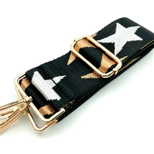 5cm Bag Strap - Metallic Black, Silver, and Rose Gold Star