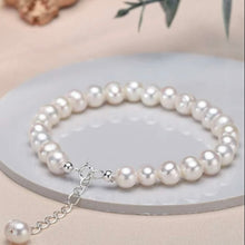 Load image into Gallery viewer, 925 Sterling Silver and 7mm Freshwater Pearl Beaded Bracelet (Small)
