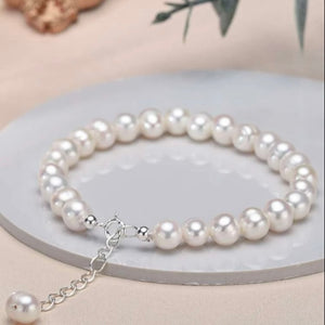 925 Sterling Silver and 7mm Freshwater Pearl Beaded Bracelet (Small)